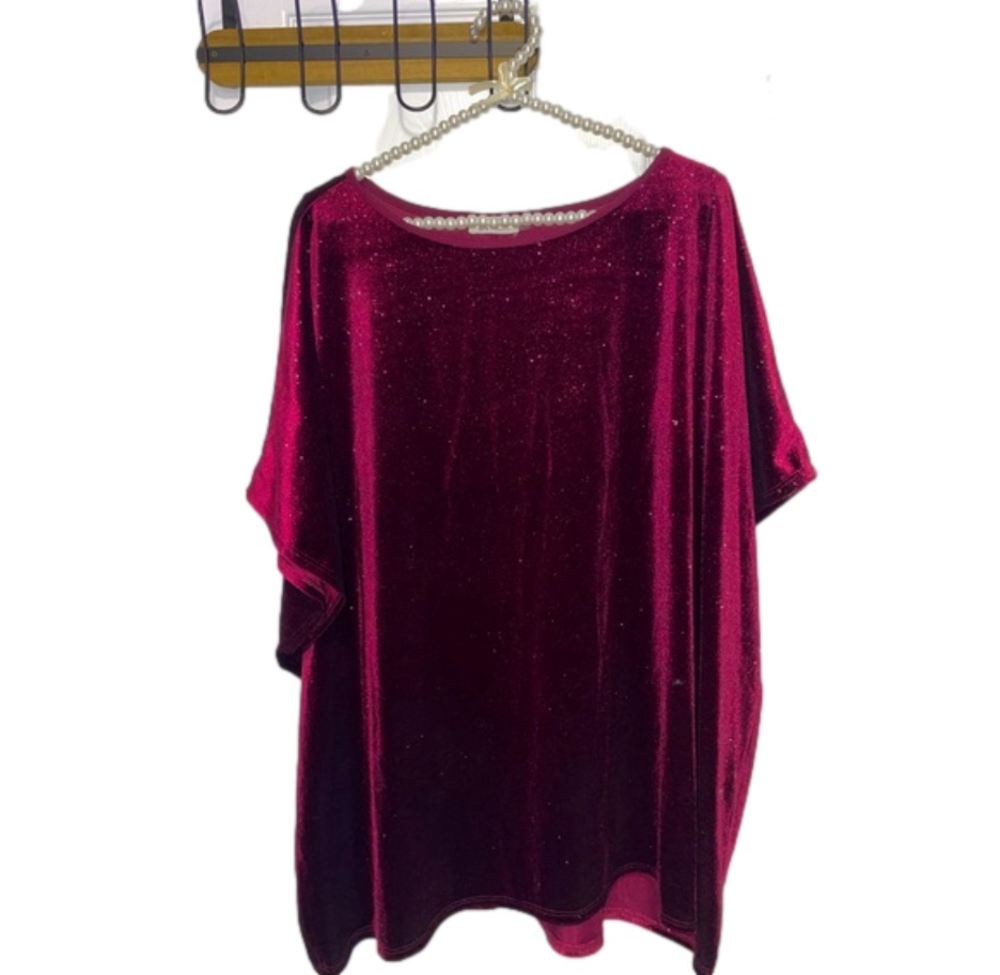 BLUMIN Burgundy Velvet Top Women’s Small Oversized Shimmery Dolman Sleeve New - Picture 7 of 8